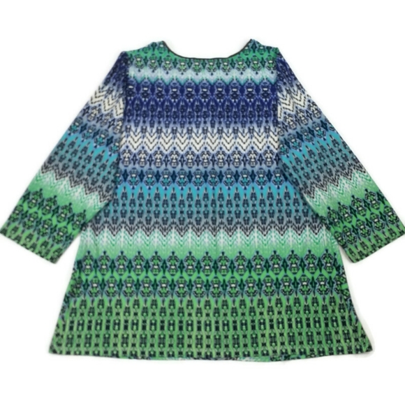 Roz & Ali Blue Multicolor Print Split Neck 3/4 Sleeve Knit Top Blouse Womens 1X - Picture 10 of 10